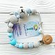 A pacifier clip 'heavenly Blues' with toy bear, Baby pacifier, Bryansk,  Фото №1