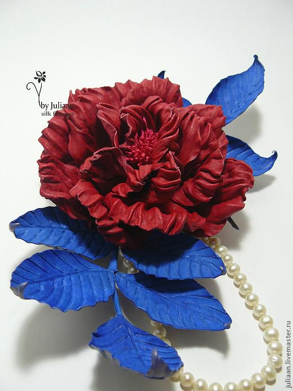 Броши ручной работы. Цветы из кожи. Роза