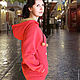 Order Hoodie With a cat hood, coral long hoodie-dress. Lara (EnigmaStyle). Livemaster. . Sweater Jackets Фото №3
