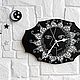 Черно белые настенные часы Солнце Точечная роспись. Часы классические. Волшебное время (ClockShop) Юля ♌. Интернет-магазин Ярмарка Мастеров.  Фото №2