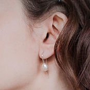 White eye earrings silver, natural pearls, cubic Zirconia