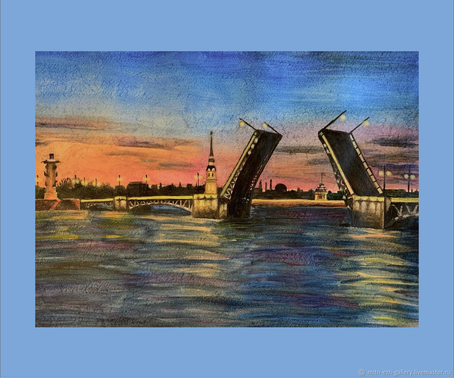 Акварель: Вечерний Санкт-Петербург. Дворцовый мост, Картины, Москва,  Фото №1