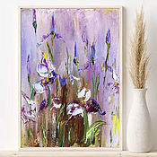Картины и панно handmade. Livemaster - original item Mini painting with iris. A small painting with a delicate iris. Iris landscape.. Handmade.