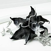 Украшения handmade. Livemaster - original item Leather decoration Black Lily with silver. Brooch or clip.. Handmade.