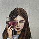 A picture embroidered with a cross, A girl with a glass, embroidery. Pictures. Embroidery by Alena. Online shopping on My Livemaster.  Фото №2