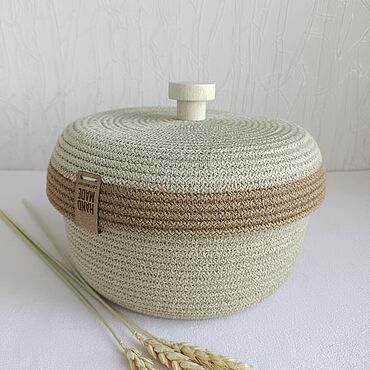 Для дома и интерьера ручной работы. Ярмарка Мастеров - ручная работа Корзина из хлопка, корзина для хранения, интерьерная корзина с крышкой. Handmade.