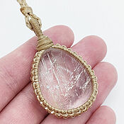 Украшения handmade. Livemaster - original item Beige rhinestone natural quartz pendant in a braid on a cord. Handmade.