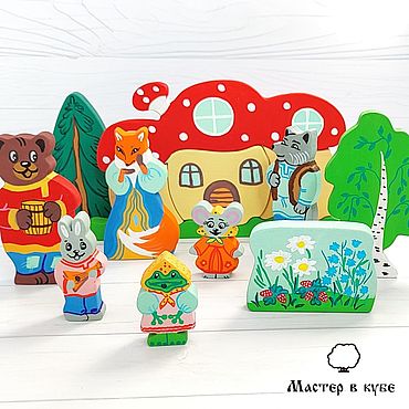 Куклы и игрушки ручной работы. Ярмарка Мастеров - ручная работа Теремок. Игровой набор деревянных игрушек для сюжетно-ролевых игр. Handmade.