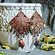 Large copper earrings 'Thistle', serpentine, chrysolite, jasper, Earrings, Ulan-Ude,  Фото №1