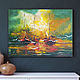Painting Ships bright sea sunset oil palette knife. Pictures. Yulia Berseneva ColoredCatsArt. My Livemaster. Фото №6