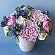 Large bouquet with pink peonies, roses, hyacinths. polymer clay, Composition, Voskresensk,  Фото №1