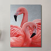 Картины и панно handmade. Livemaster - original item Pink flamingos, oil on canvas 50h70 cm. Handmade.