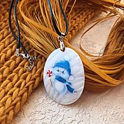 Украшения handmade. Livemaster - original item Baby Mouse pendant in a blue scarf, natural mother of pearl. Handmade.