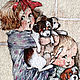 Вышитая гладью картина "Девочка и Кошка". Картины. IRINA_EMBROIDERY_. Интернет-магазин Ярмарка Мастеров.  Фото №2