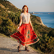 Одежда handmade. Livemaster - original item Red long Samba skirt in boho style. Handmade.