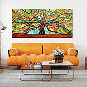Картины и панно handmade. Livemaster - original item Autumn tree, the tree of life. Bright abstract painting in the living room. Handmade.