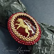 Украшения handmade. Livemaster - original item A ring with a Czech cabochon with a lion. Burgundy, gold.. Handmade.