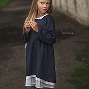 Одежда детская handmade. Livemaster - original item Linen dress for girl Alice dark blue. Handmade.