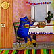 Витражная картина Чаепитие. Синие коты Рины Зенюк, Картины, Северодонецк,  Фото №1