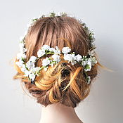Повязка на голову "Белые цветы", для девочки,для фотосессии, свадебная