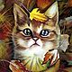Картина с котёнком "Осеннее солнышко". Котёнок в листве, Картины, Самара,  Фото №1