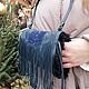 The clutch is made of leather and suede with fur sheepskin Fringe Blue. Clutch. Katorina Rukodelnica HandMadeButik. My Livemaster. Фото №5