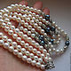 Jewelry set made of natural pearls. Double row necklace and bracelet set in two rows. Black and white pearls.  
