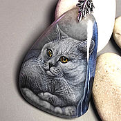 Украшения handmade. Livemaster - original item Portrait of a CAT-CAT on a photo to order-miniature painting on stone. Handmade.