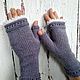  Knitted mitts with teeth gray-lilac, Mitts, Bataysk,  Фото №1
