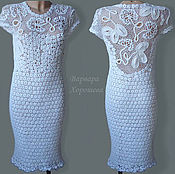 Одежда handmade. Livemaster - original item White knitted dress with lace inserts. Handmade.