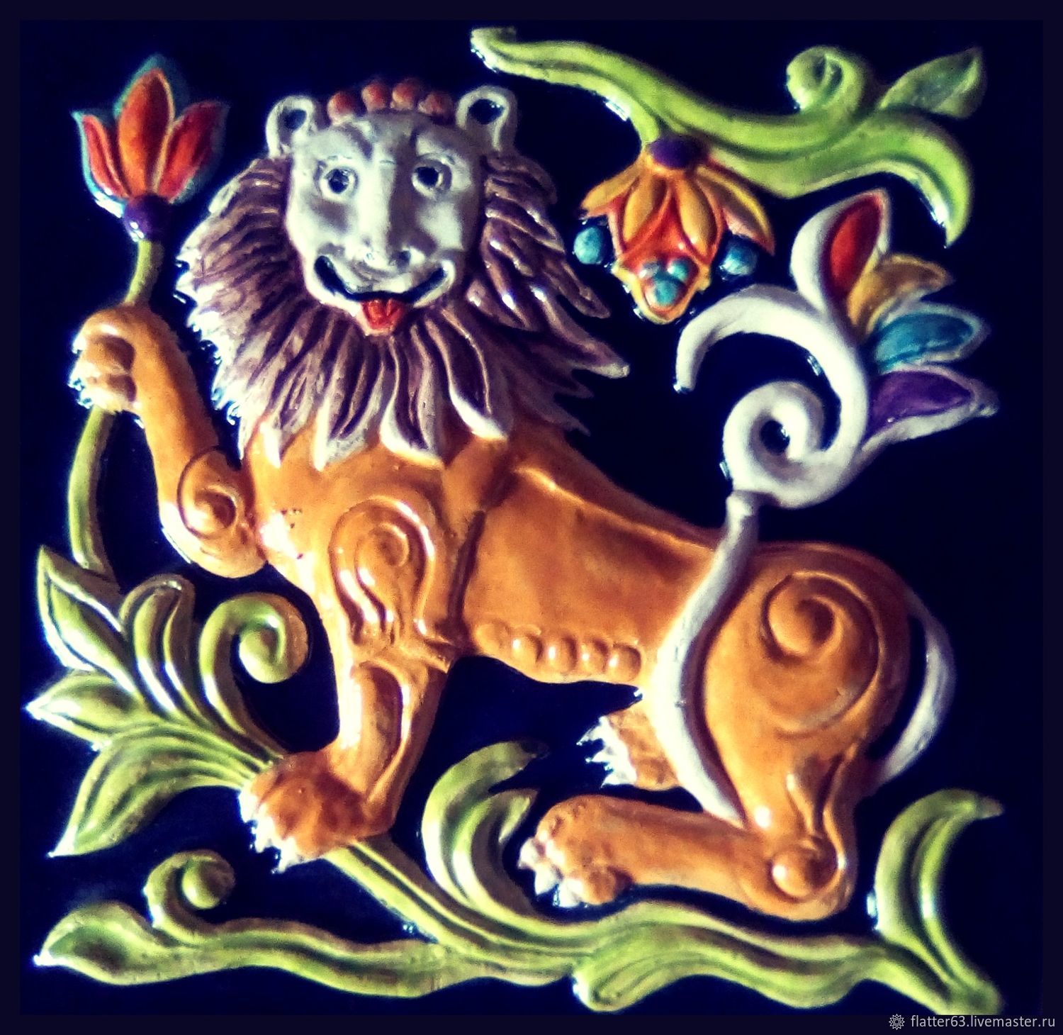 Изразец Лев храбрый, Плитка и изразцы, Тутаев,  Фото №1