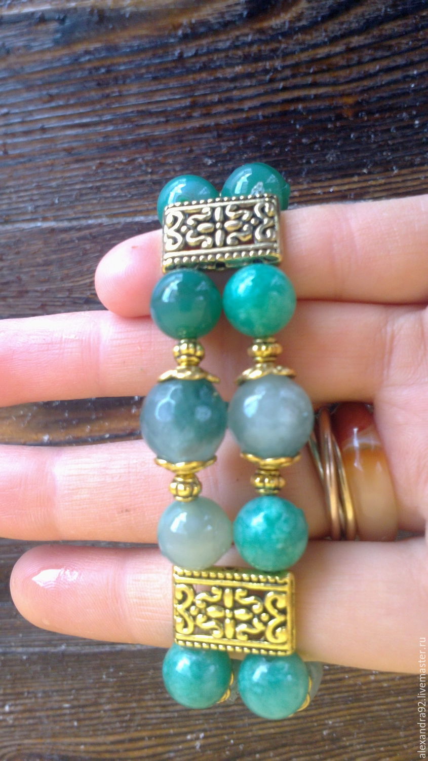 Двухрядный браслет из зеленого агата "Дриада", зеленый браслет