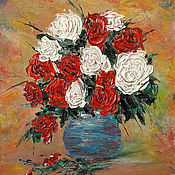 Картины и панно handmade. Livemaster - original item Painting Roses red and white, oil on canvas, 25 x 30. Handmade.