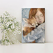 Картины и панно handmade. Livemaster - original item A girl with a dog, a picture with a pet, a portrait of a girl. Handmade.