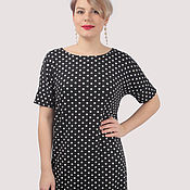 Одежда handmade. Livemaster - original item Dress classic straight knitted black with white polka dots. Handmade.
