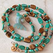 Работы для детей, handmade. Livemaster - original item beads: Pendant with carved Agate fish on Malachite and Tiger eye beads. Handmade.