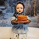  Ватная елочная игрушка:девочка с блинами, Интерьерная кукла, Челябинск,  Фото №1