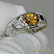 Ring 'Carved Pattern' silver925, citrine, moonstone, spinel. VIDEO, Rings, St. Petersburg,  Фото №1