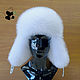 Youth hat with earflaps made of white fox fur and genuine leather, Caps, Ekaterinburg,  Фото №1