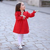 Одежда детская handmade. Livemaster - original item Linen red dress for girls Amelia with wings. Handmade.