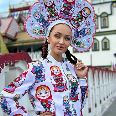 Бомбер Матрешка. МАТРЕШКА одежда и аксессуары в Русском Стиле . Одежда женская ручной работы - Ярмарка Мастеров Одежда женская ручной работы. Ярмарка Мастеров - ручная работа Бомбер Матрешка. Handmade.