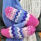 Knitted gloves (cashmere pink, white, blue, blue), Mittens, Ekaterinburg,  Фото №1