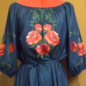 Одежда handmade. Livemaster - original item Вышитое платье "Маки в ночи" ЖП3-116. Handmade.