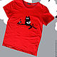 Красная женская футболка Котик, свободная летняя футболка из хлопка. Футболки. Лариса дизайнерская одежда и подарки (EnigmaStyle). Ярмарка Мастеров.  Фото №4