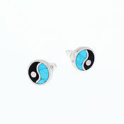 Украшения handmade. Livemaster - original item Yin-Yang EARRINGS with Turquoise. Small handmade stud earrings.. Handmade.