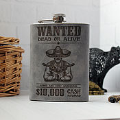 Сувениры и подарки handmade. Livemaster - original item Grey leather flask with the engraving Wanted (Wanted). Handmade.