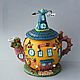 Сервиз: чайник(на подставке) и чашки с крышкой "Tea Time". Сервизы. Милые чудесенки от Анны Кудесницы. Интернет-магазин Ярмарка Мастеров.  Фото №2