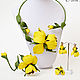 Yellow iris necklace leather floral necklace bracelet flowers, Jewelry Sets, Kursk,  Фото №1