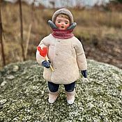 Ватная игрушка из ваты «Девочка со снеговиком»