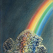 Картины и панно handmade. Livemaster - original item Pastel painting of golden trees on a rainbow 